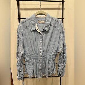 We The Free Denim Blue Button-Up Shirt